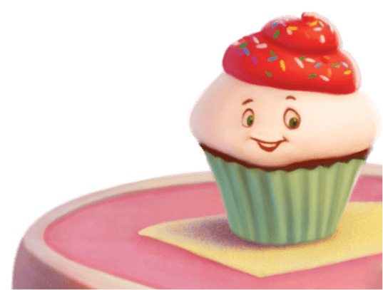 cupcake with smile on pink table